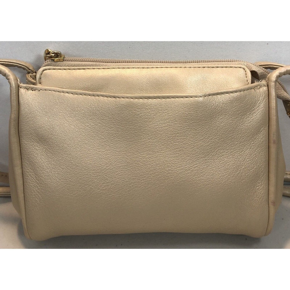 Jacqueline Ferrari Cream/Gold Leather Small Shoulder Handbag Bag Purse READ